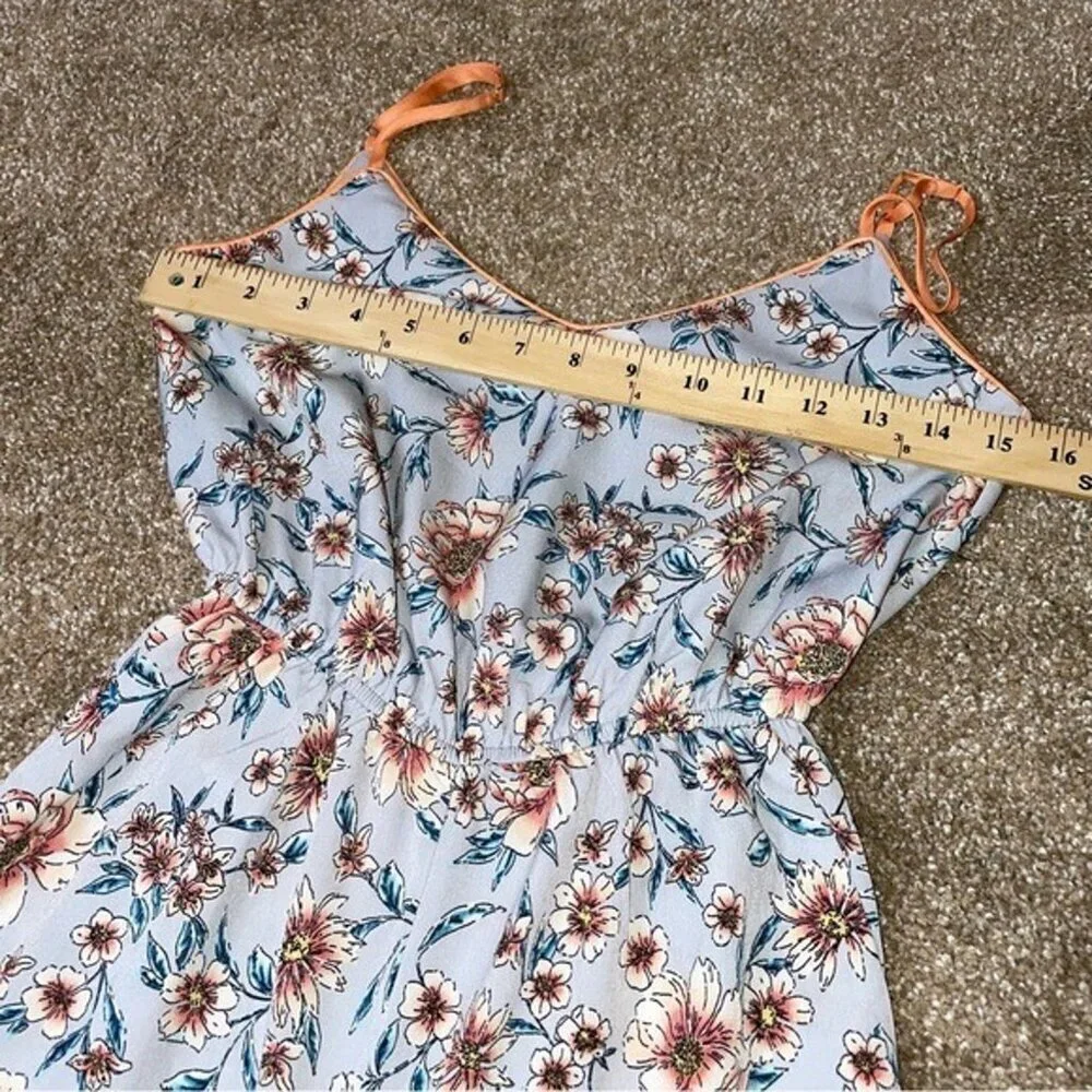 Leith Womens Kelsey Floral Wide Leg Jumpsuit Belt Lined Spring Wedding XXS blue